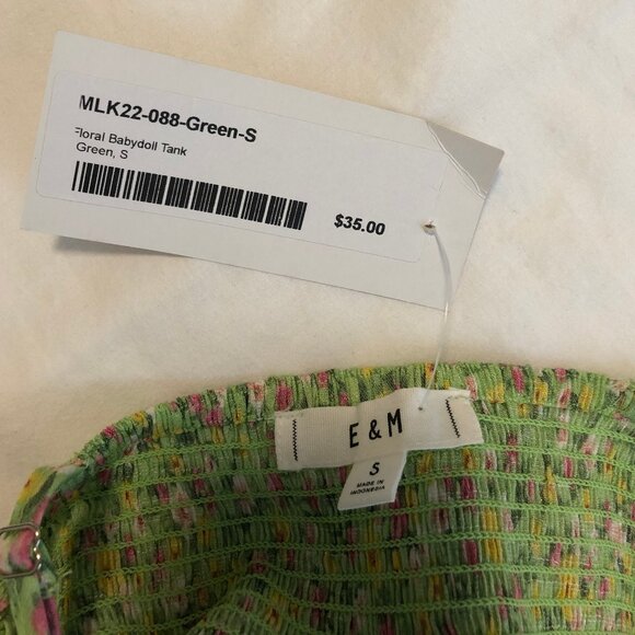 Milk Shop Lime Green Floral Spaghetti Strap Babydoll Summer Top Small - Picture 5 of 13